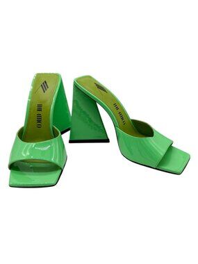The Attico Devon Patent leather Neon Green Heeled Sandal Mule - Size 6